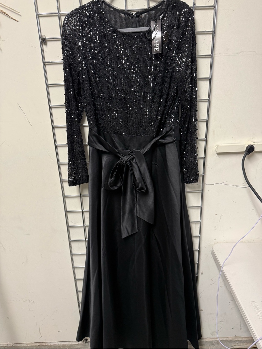 Sequin Bodice Black Maxi Dress with Satin Waist Bow